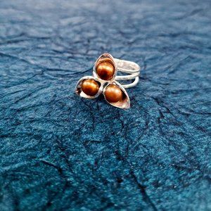 Golden Pearls Ring in Sterling Silver-Pearls Ring-Pearls jewelry-Remarkable ring